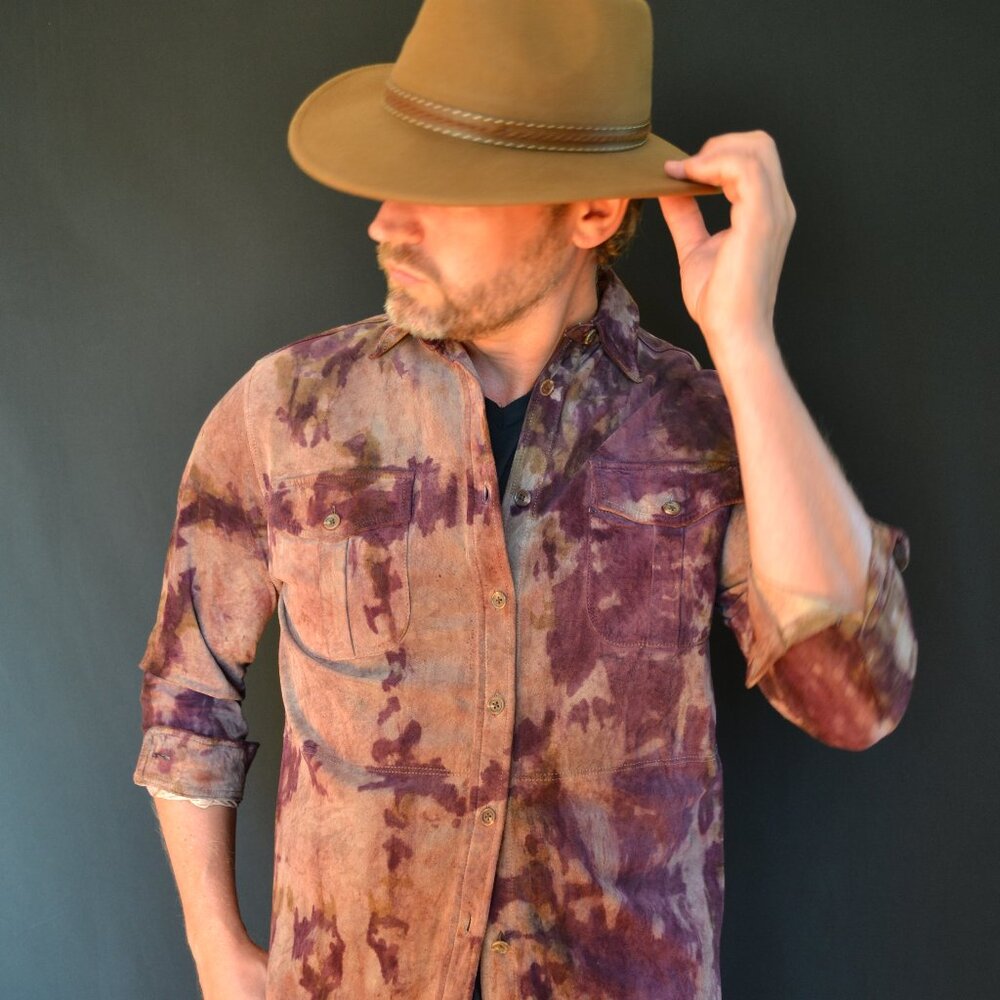 Ralph Lauren brown suede leather shirt jacket medium large XL unisex cowboy dyed